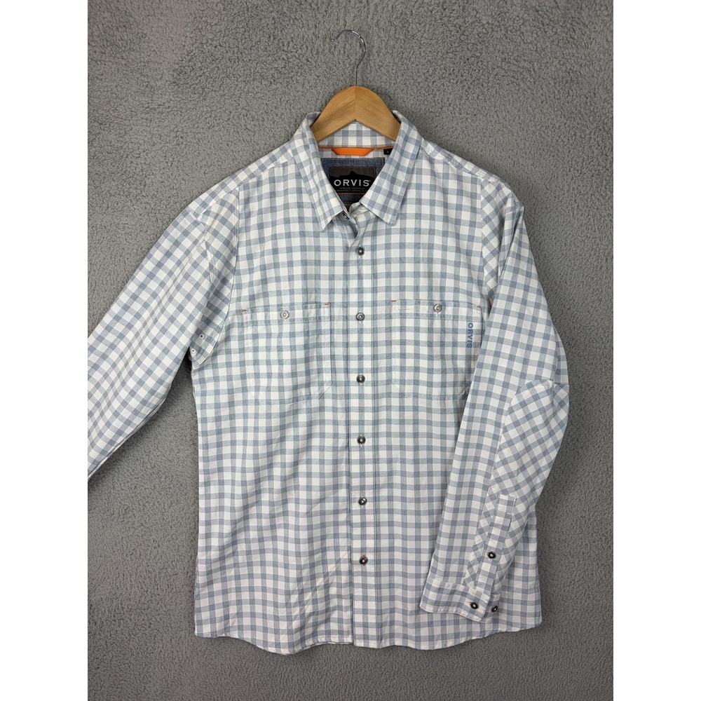 Orvis Shirt Mens Large Blue Check Long Sleeve Snap Front Active Fit Outdoor Men